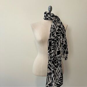 VTG Casca Batik Style Print Silk Scarf Rectangle White Black 13in X 55in Boho